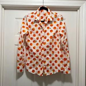 Fun, long sleeve white blouse with oranges. Size medium from J.Crew.